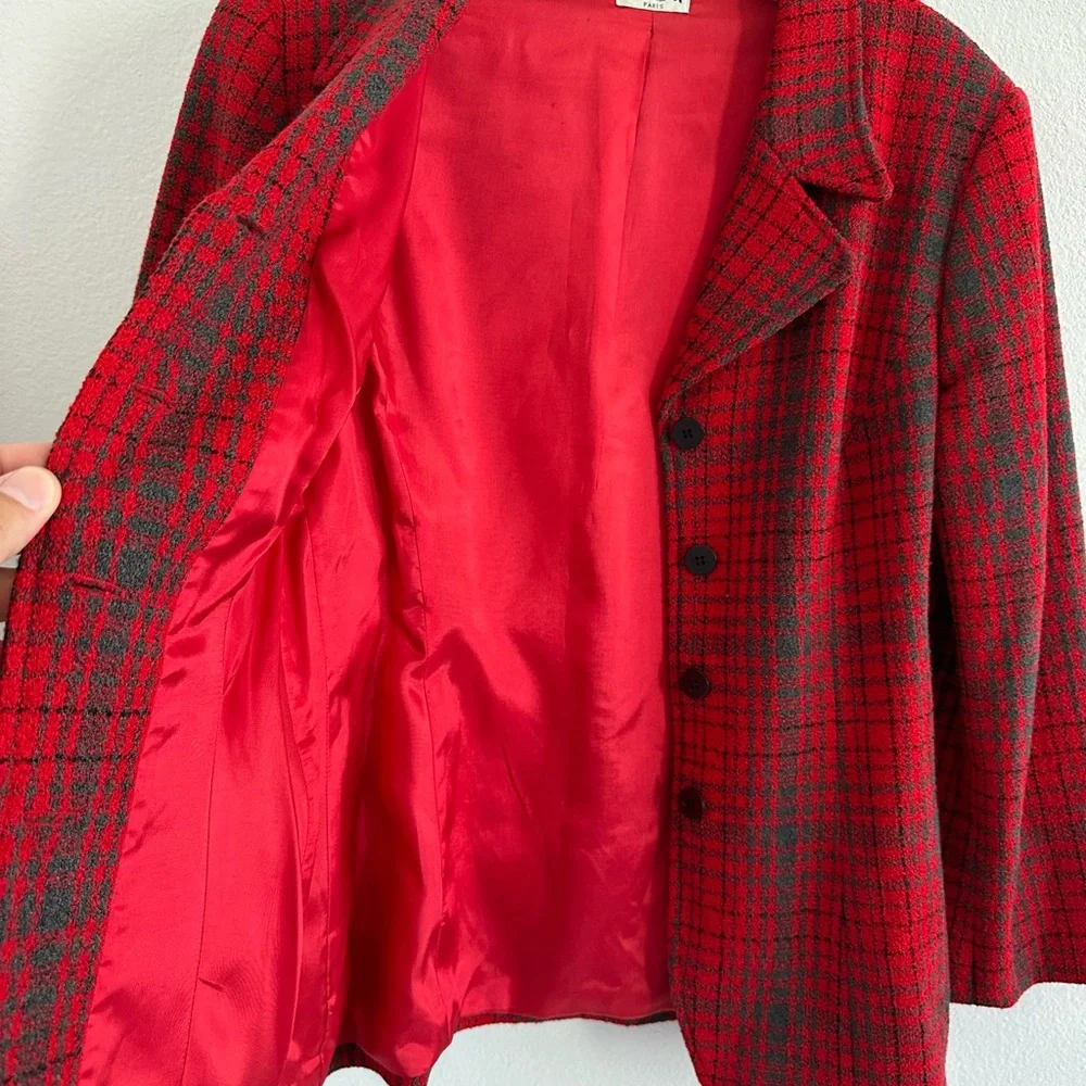 BCBG‎ Vintage Wool Blend Plaid Red Blazer Size: 8